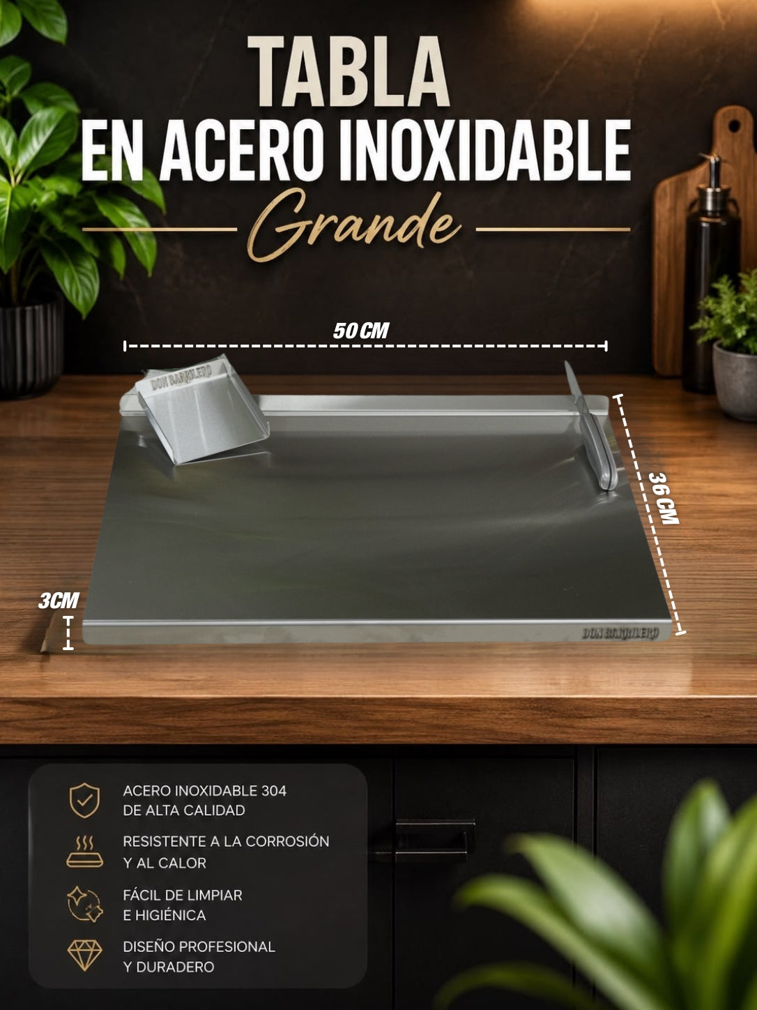 TABLA ACERO 304 PARA COCINA + RECOGEDOR OBSEQUIO 🎁